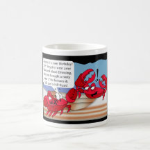 Tarjeta de cumpleaños del humor con dos cangrejos taza de café