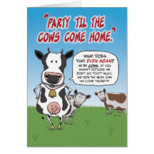 Tarjeta de cumpleaños divertida: Vacas del fiesta
