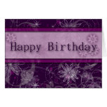 Tarjeta de cumpleaños floral púrpura de la fantasí