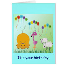 Tarjeta de cumpleaños, hipopótamo, Birdy, oveja 2