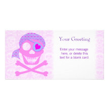 Tarjeta de encargo del cráneo rosado del pirata tarjeta personal