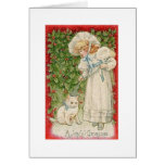 Tarjeta de felicitación blanca del navidad del gat