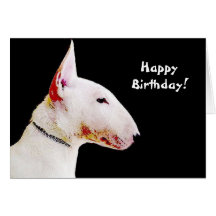 Tarjeta de felicitación de bull terrier del feliz 