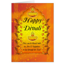 Tarjeta de felicitación de Diwali con las lámparas