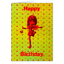 Tarjeta de felicitación de hadas roja del chica tarjetas