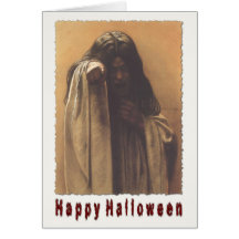 Tarjeta de felicitación de Halloween con el chica 