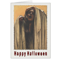 Tarjeta de felicitación de Halloween con el chica 