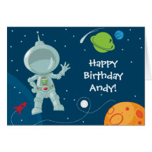 Tarjeta de felicitación del cumpleaños del astrona