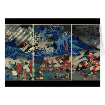 Tarjeta de felicitación del samurai y del tsunami