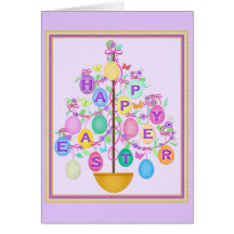 Tarjeta de felicitación feliz del árbol del huevo 