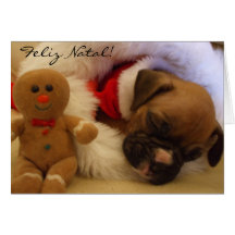 Tarjeta de felicitación natal del perrito del boxe