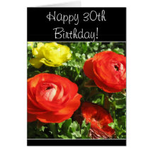 Tarjeta de felicitación roja del ranúnculo del tri
