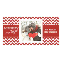 Tarjeta de felicitación roja feliz y brillante de  tarjeta fotográfica personalizada