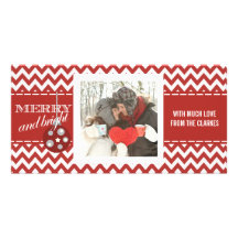 Tarjeta de felicitación roja feliz y brillante de  tarjeta fotográfica personalizada