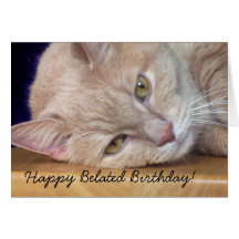 Tarjeta de felicitación tardía feliz del gato de c