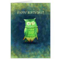 Tarjeta de felicitación verde del búho (personaliz