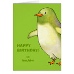 Tarjeta de felicitación verde del pingüino (person