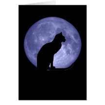 Tarjeta de felicitaciones de la luna azul del gato
