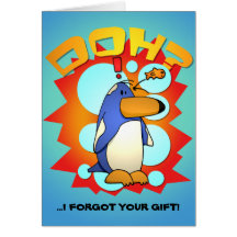 Tarjeta de felicitaciones olvidadiza del pingüino