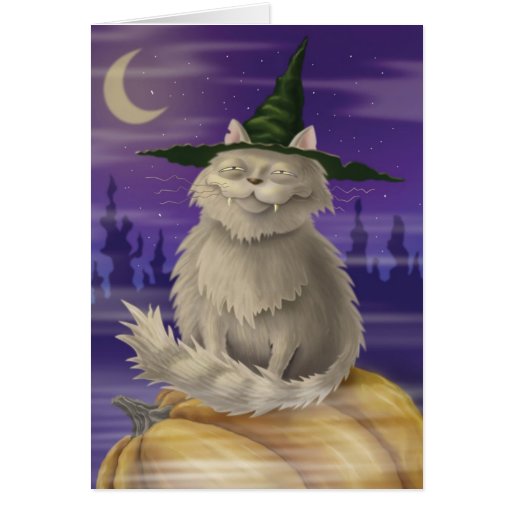Tarjeta de Halloween con el gato presumido grande 