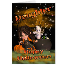 ¿tarjeta de Halloween para la hija, el truco o la 