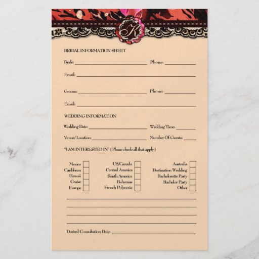 Tarjeta de información nupcial del lirio salvaje 3 tarjetón
