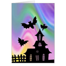 Tarjeta de la casa encantada de Halloween de la le