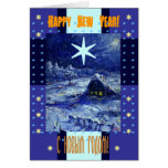 Tarjeta de la Feliz Año Nuevo en ruso e inglés