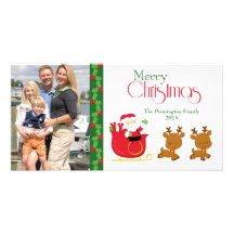 Tarjeta de la foto de familia del trineo de santa  tarjetas fotograficas personalizadas