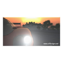 Tarjeta de la foto de la puesta del sol del coche tarjetas personales con fotos