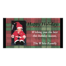 Tarjeta de la foto de la tela escocesa del navidad tarjeta con foto personalizada