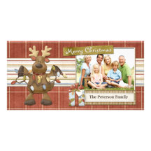 Tarjeta de la foto de las luces de navidad del ren tarjetas personales con fotos
