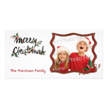 Tarjeta de la foto del acebo de las Felices Navida Tarjeta Fotografica