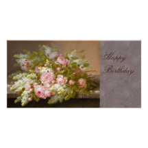 Tarjeta de la foto del cumpleaños de las flores CC Tarjetas Personales Con Fotos