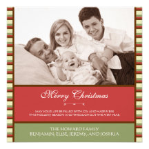 Tarjeta de la foto del navidad de las rayas invitaciones personalizada