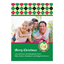 Tarjeta de la foto del navidad del monograma invitaciones personales 