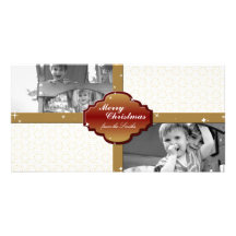 Tarjeta de la foto del navidad - rojo y estrellas  tarjetas fotograficas 