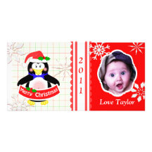 Tarjeta de la foto del pingüino del navidad de los tarjetas fotográficas 