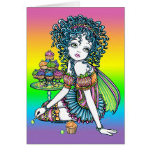 Tarjeta de la hada del arco iris de las costuras d