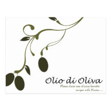 Tarjeta de la receta del aceite de oliva postales