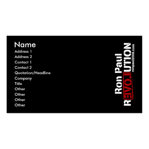 Tarjeta de la revolución de Ron Paul Tarjetas De Negocios