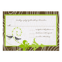 Tarjeta de madera verde de la respuesta del pájaro invitaciones personalizada