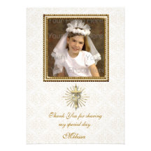 Tarjeta de marfil religiosa de la foto del damasco invitacion personalizada
