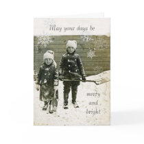 Tarjeta de Navidad antigua de la foto - niños en n tarjetas