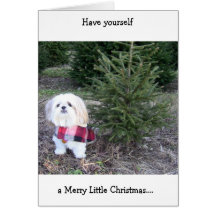 Tarjeta de Navidad con el perro y el árbol de navi