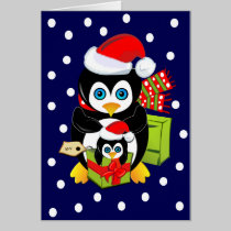 Tarjeta de Navidad con los pingüinos y Polkadots tarjetas