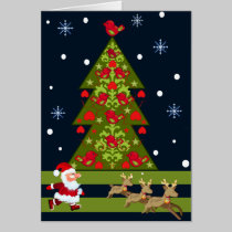 Tarjeta de Navidad con santa y un árbol tarjetas