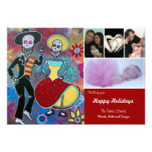 Tarjeta de Navidad de Dia de los Muertos Invitación Personalizada