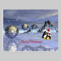 Tarjeta de Navidad de la fantasía con los pingüino tarjetas postales