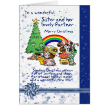 Tarjeta de Navidad de la hermana y del socio con l